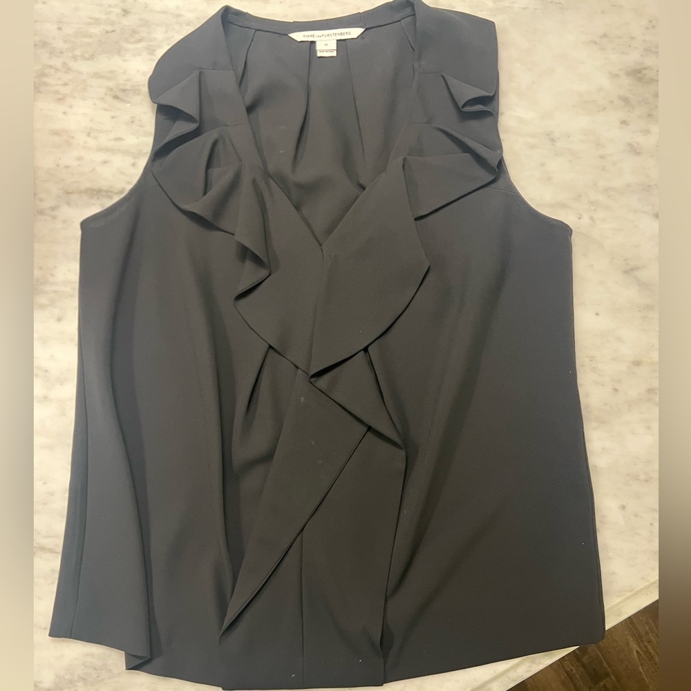 DVF Black Ruffle Blouse